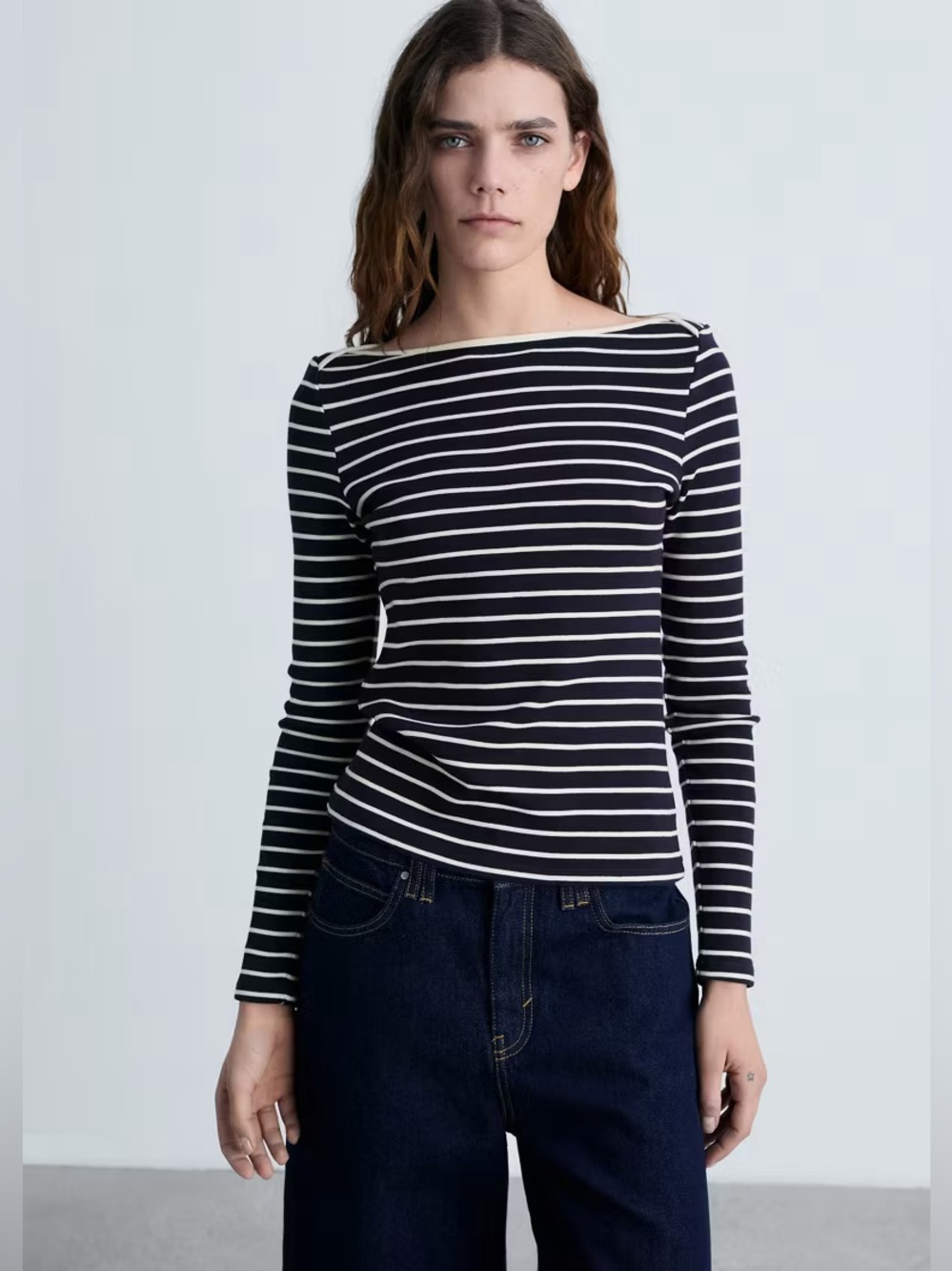 Mango Boat Neck Striped Sweater